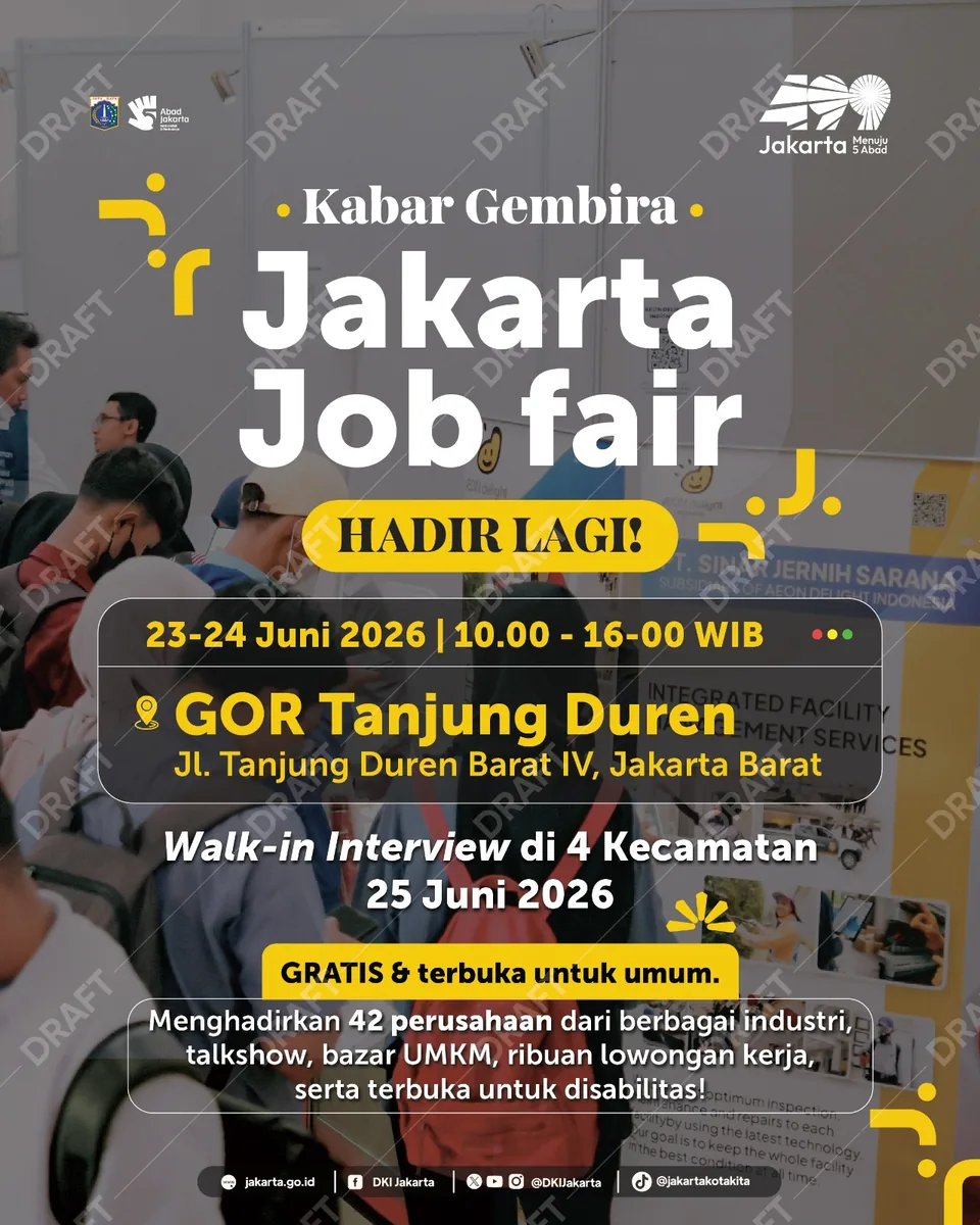 Job Fair Provinsi Bengkulu 2026 (Suku Dinas TKTE Wilayah Provinsi Bengkulu Barat) : 23-24 Juni 2026